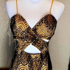 G by Guess Black and Gold Lace Cut Out Dress- Large